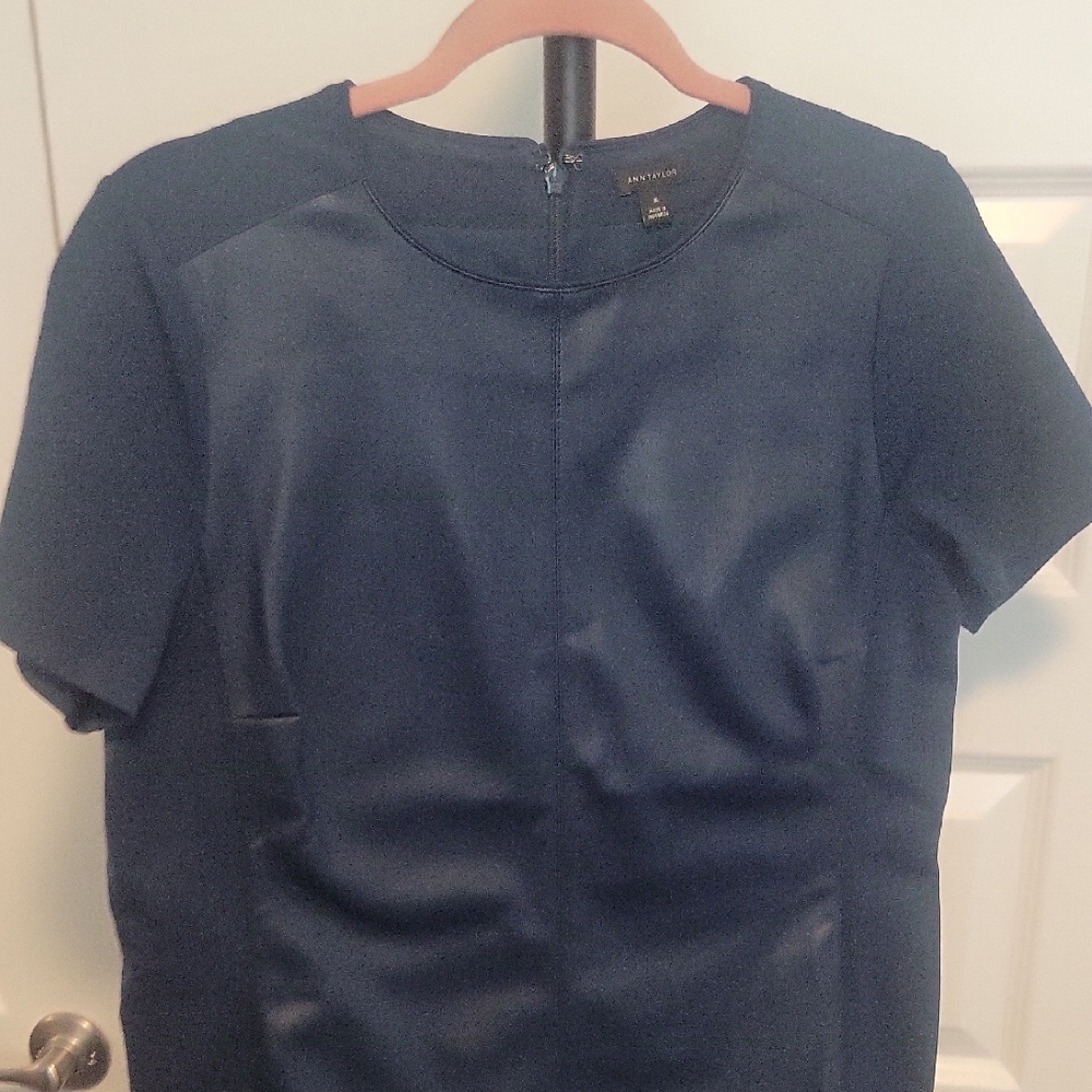 Ann Taylor Faux Leather Mixed Media Shift Dress - Picture 2 of 7